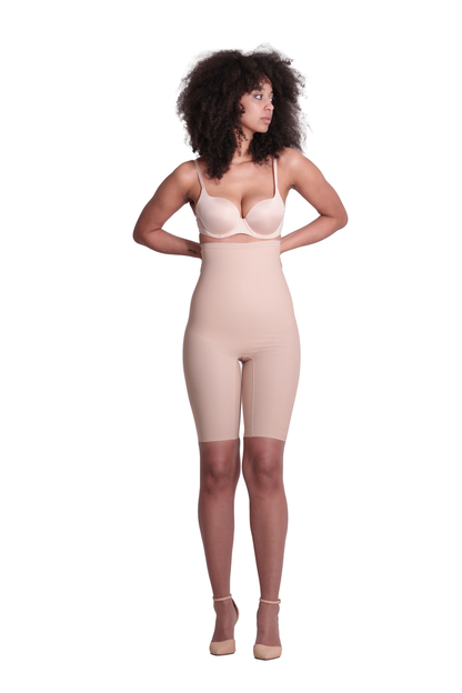 SHELBY SEAMLESS HIGH RISE SHORTS in nude, high waisted shaping, firm control shapewear.